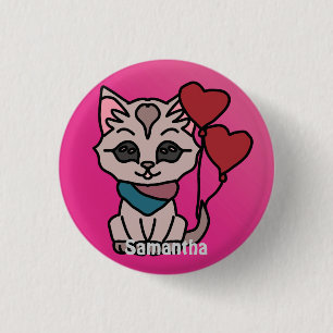 Badge Rond 2,50 Cm Chat Minimaliste Heureux avec un Cœur Amour