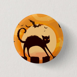Badge Rond 2,50 Cm Chat noir d'Halloween sur la clôture