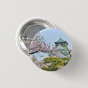 Badge Rond 2,50 Cm Château Himeji avec fleurs de cerisiers Japon