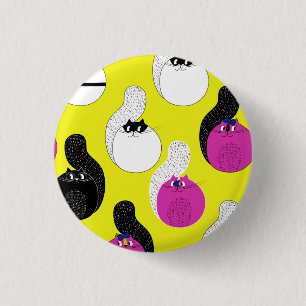 Badge Rond 2,50 Cm Chats Nautiques Noir Rose