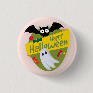 Badge Rond 2,50 Cm Chauve-souris heureuse de Halloween et bouton de