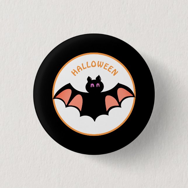 Badge Rond 2,50 Cm Chauves-souris Halloween effrayantes sur fond noir (Devant)