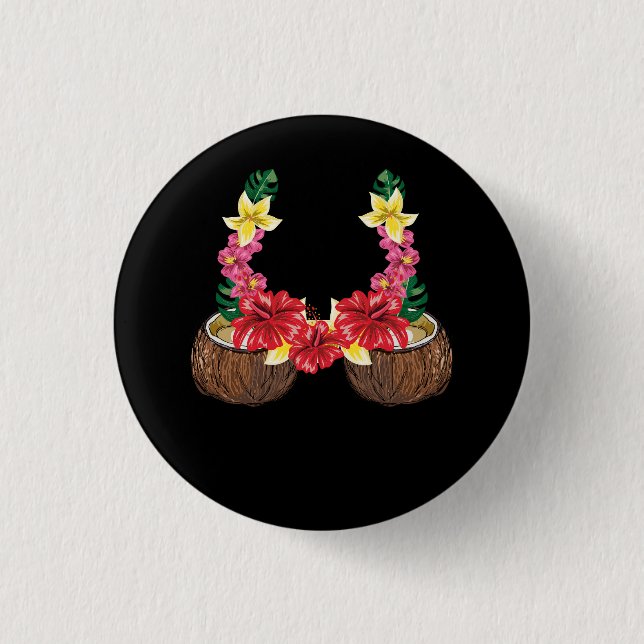 Badge Rond 2,50 Cm Chemise Hawaiian Coconut Bra Halloween Grass Fleur (Devant)