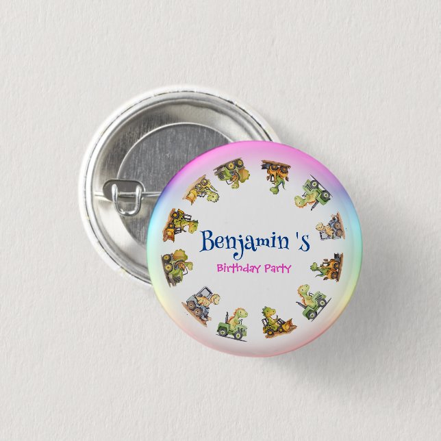 Badge Rond 2,50 Cm Cher Dinosaure tracteur Rainbow B2S School Anniver (Devant & derrière)