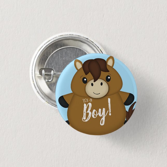 Badge Rond 2,50 Cm Cheval Baby shower Blue Boy (Devant & derrière)