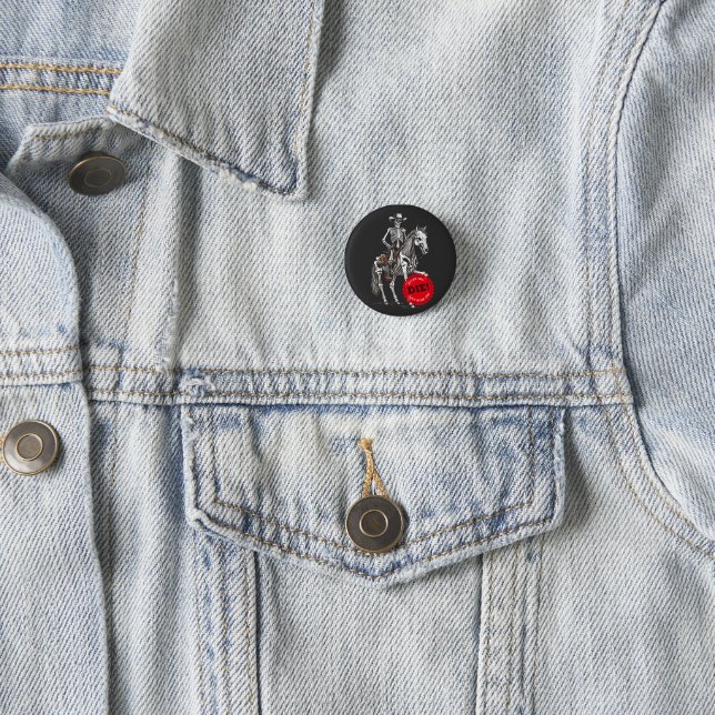 Badge Rond 2,50 Cm Cheval éffrayant Skeleton Cowboy (En situation)