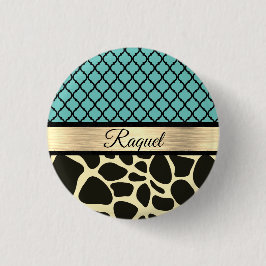 Badge Rond 2,50 Cm Chic Quatrefoil Giraffe Imprimer
