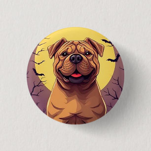 Badge Rond 2,50 Cm Chien adorable dans une scène d'Halloween avec des