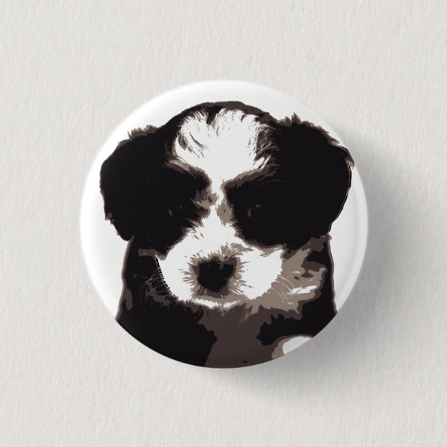 Badge Rond 2,50 Cm Chien chiot maltais noir et blanc (Devant)
