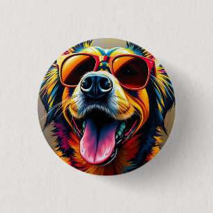 Badge Rond 2,50 Cm Chien Cool avec Lunettes de Soleil