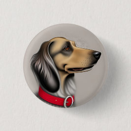 Badge Rond 2,50 Cm Chien gracieux avec collier rouge Posé latéralemen