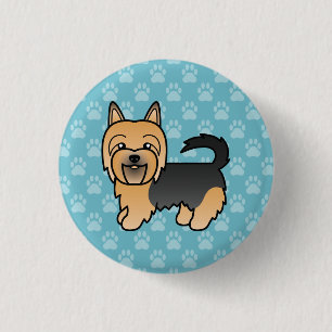 Badge Rond 2,50 Cm Chien Terrier Australien Bleu Et Tan Sur Fond Bleu
