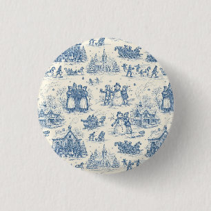 Badge Rond 2,50 Cm Chinoiserie Toile de l'Hiver Bleu