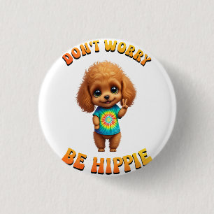 Badge Rond 2,50 Cm Chiots Caniches Hippies Chien Heureux 