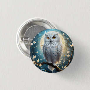 Badge Rond 2,50 Cm Chouette À Neige Et Lune Avec Étincelle,