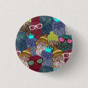 Badge Rond 2,50 Cm Chouette dans la couronne