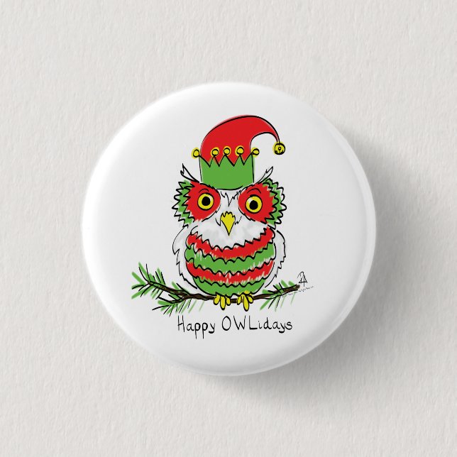 Badge Rond 2,50 Cm Chouette Noël Mignonne Vacances amusantes (Devant)