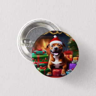 Badge Rond 2,50 Cm Christmas Staffordshire Bull Terrier