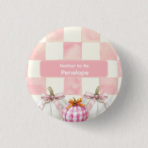 Badge Rond 2,50 Cm Chute Citrouille rose En vichy Baby shower Mère êt