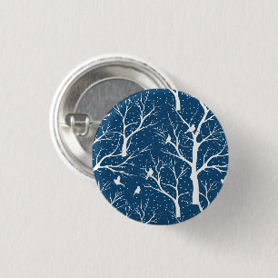 Badge Rond 2,50 Cm Ciel vintage Oiseaux blancs Snowflakes