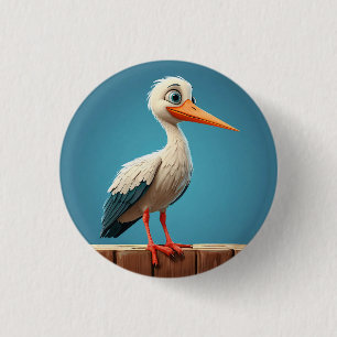 Badge Rond 2,50 Cm Cigogne de dessin animé aux yeux brillants sur une