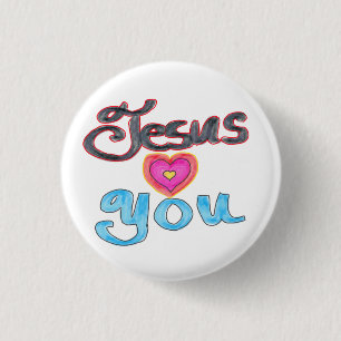 Badge Rond 2,50 Cm Citation chrétienne 'Jésus t'aime' Blanc 