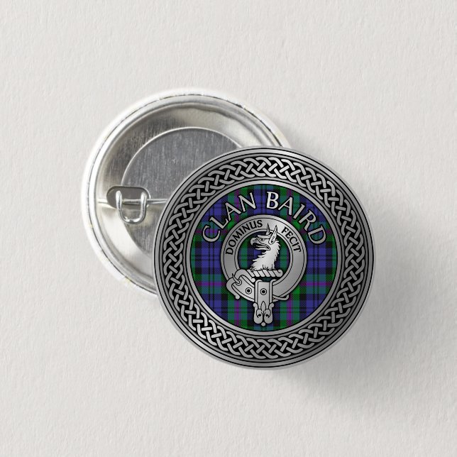 Badge Rond 2,50 Cm Clan Baird Crest & Tartan Knot (Devant & derrière)