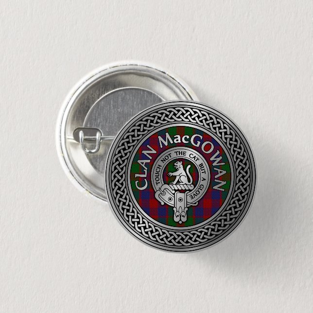 Badge Rond 2,50 Cm Clan MacGowan Crest & Tartan Knot (Devant & derrière)