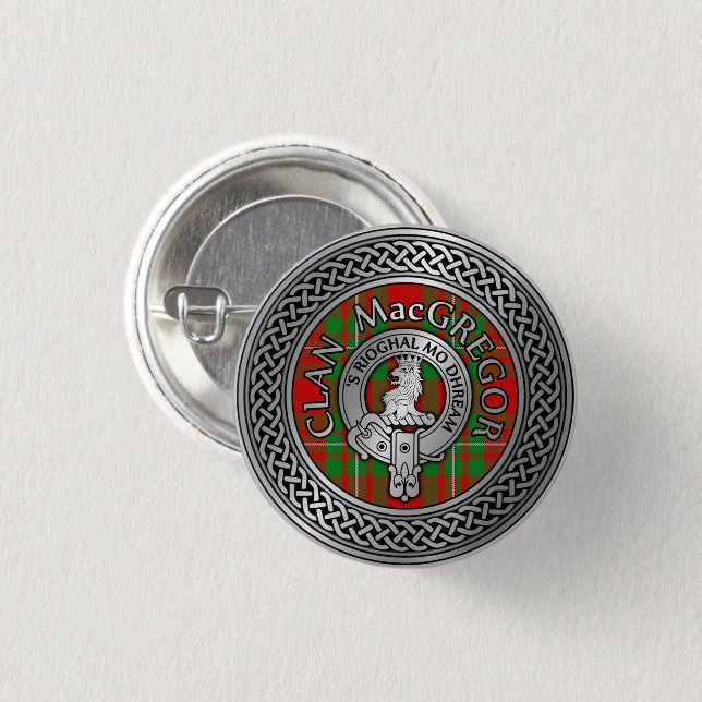 Badge Rond 2,50 Cm Clan MacGregor Crest et Tartan Knot (Devant & derrière)