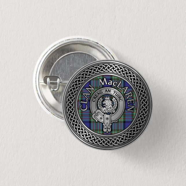 Badge Rond 2,50 Cm Clan MacLaren Crest & Tartan Knot (Devant & derrière)