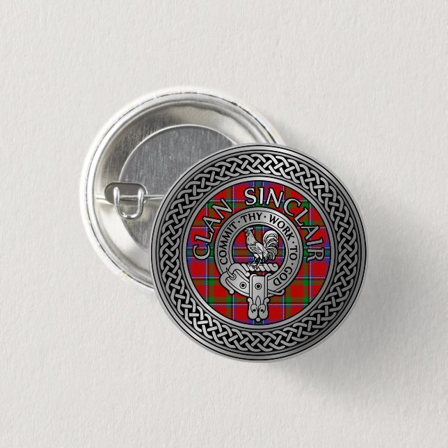Badge Rond 2,50 Cm Clan Sinclair Crest et Tartan Knot (Devant & derrière)