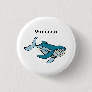 Badge Rond 2,50 Cm Classique baleine enfants Nom personnalisé