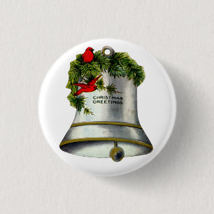 Badge Rond 2,50 Cm Cloche de Noël en argent