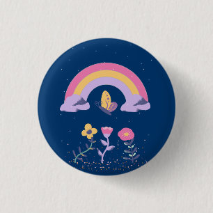 Badge Rond 2,50 Cm Cloud Arc-en-ciel Fleurs papillon
