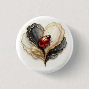 Badge Rond 2,50 Cm Coccinelle Ladybug Feuille de cœur