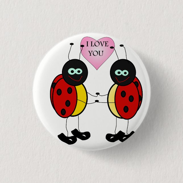 Badge Rond 2,50 Cm Coccinelles tenant ensemble des mains dans l'amour (Devant)