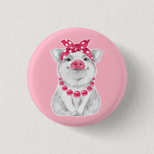 Badge Rond 2,50 Cm Cochon en bandana