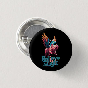 Badge Rond 2,50 Cm Cochon mignon avec ailes colorées   Croire en la m