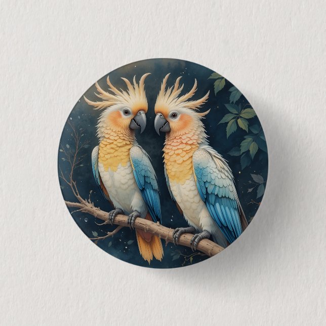 Badge Rond 2,50 Cm Cockatoo Parrot Couple (Devant)