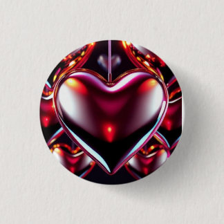 Badge Rond 2,50 Cm Cœur métallique rouge brillant