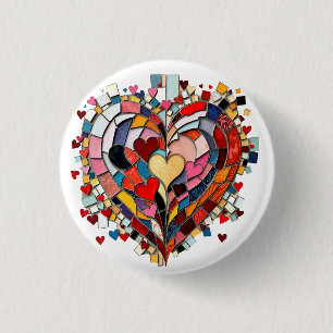 Badge Rond 2,50 Cm Cœur Mosaïque d'Amour