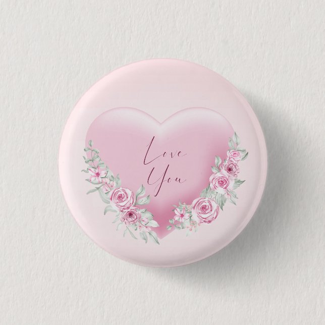 Badge Rond 2,50 Cm Coeur rose Valentines (Devant)