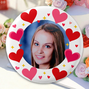 Badge Rond 2,50 Cm Cœurs d'amour rose rouge personnalisés avec photo