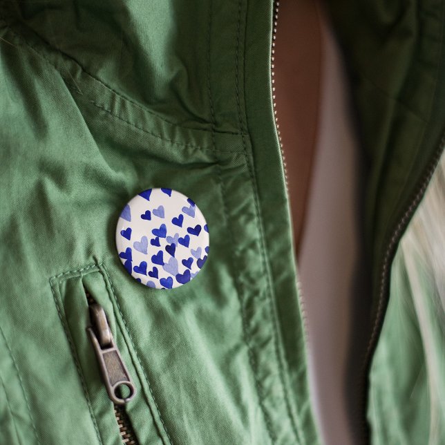 Badge Rond 2,50 Cm Coeurs d'aquarelle de la Saint-Valentin - bleu (Créateur téléchargé)