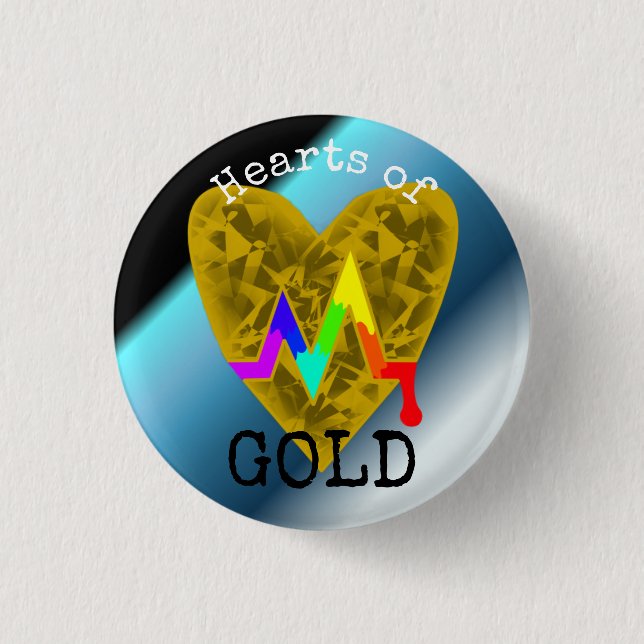 Badge Rond 2,50 Cm Coeurs d'or - Bouton de la fierté (Devant)