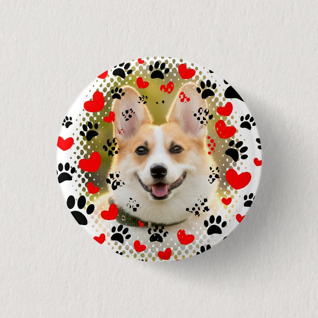 Badge Rond 2,50 Cm Coeurs Et Empreintes de pattes Cadre Chien (Devant)