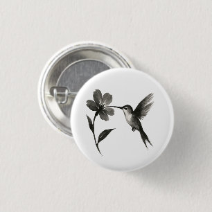 Badge Rond 2,50 Cm Colibri avec Fleur – Conception de pinceau à encre