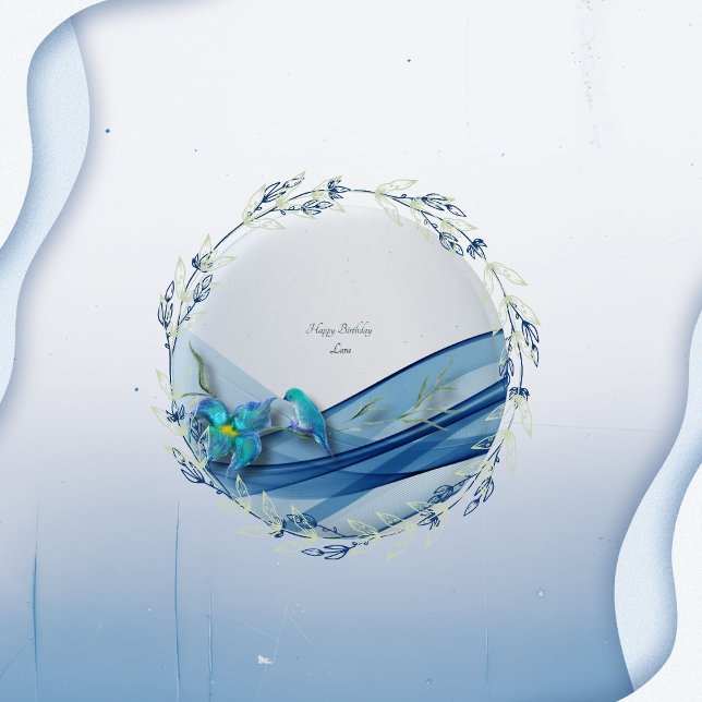 Badge Rond 2,50 Cm Colibri et vague bleue boutons Anniversaire (Créateur téléchargé)