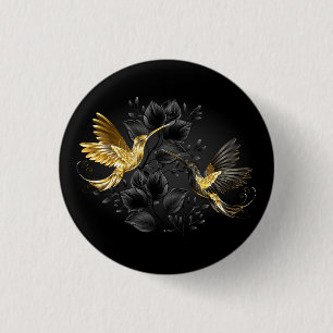 Badge Rond 2,50 Cm Colibri noir et or