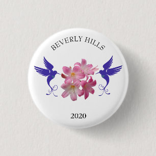 Badge Rond 2,50 Cm Colibris bleus et fleurs